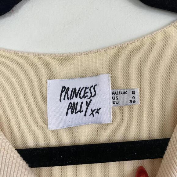 PRINCESS POLLY tan short sleeve ribbed ruched mini dress - Picture 3 of 5